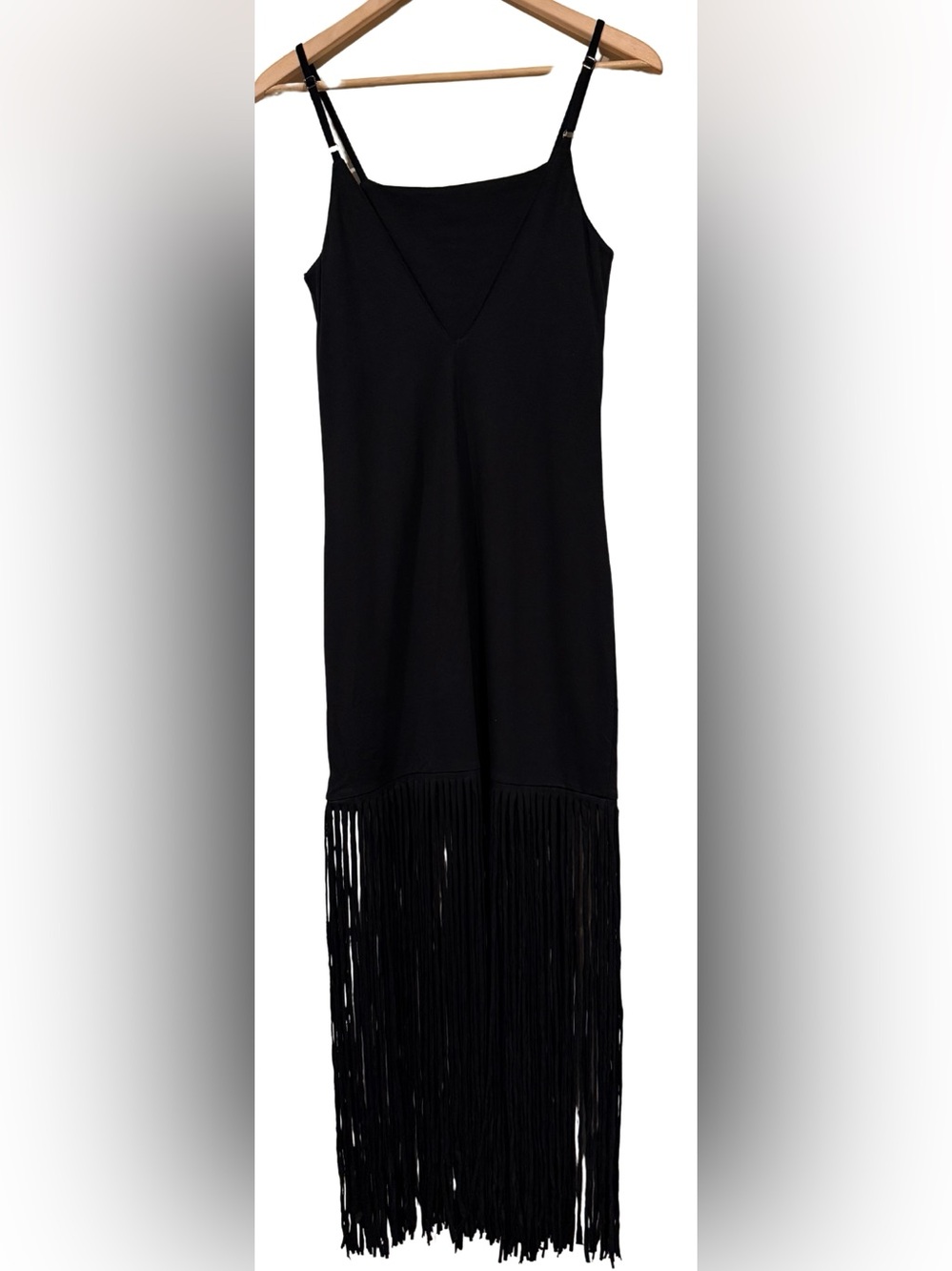 Anthropologie Farm Rio Slim Fringe Maxi Dress XS Black Celestial Motif Festival - Picture 7 of 9